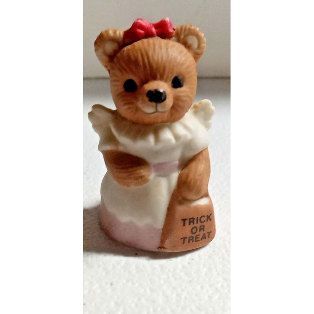 Trick-or-Treat Bear Homco Porcelain 2" Figurine Halloween 5209 Red Bow